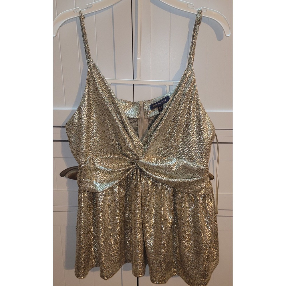 Skies Are Blue Gold Metallic Sleeveless Top Party Blouse Women's Size L